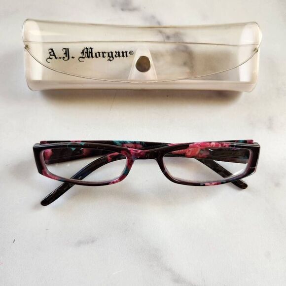 A.J. Morgan floral reading glasses readers eyeglasses black red - Picture 1 of 5